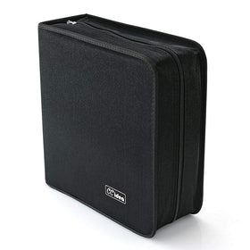 Compact black CD/DVD case used in home, office, and car