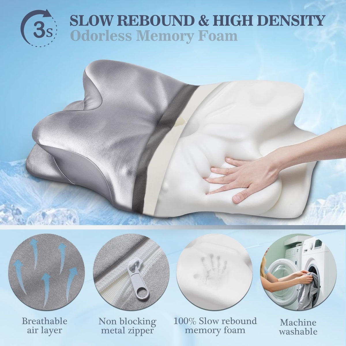 CCidea memory foam pillow with two-height option for versatile sleeping positions