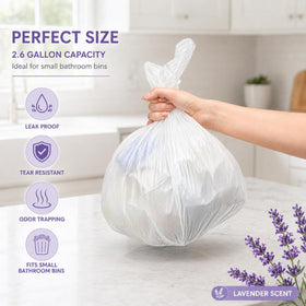 CCLINERS lavender scented 4 gallon trash bag in kitchen bin for clean disposal.