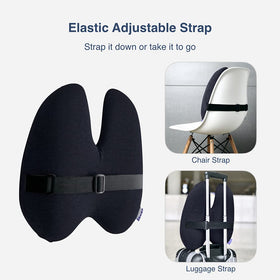 C CUSHION LAB adjustable-strap secures the pillow to chairs or luggage