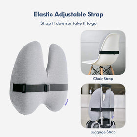 ccushion-lab breathable cover with adjustable strap keeps pillow secure during travel.