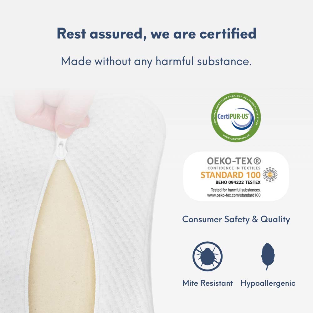 C CUSHION LAB knee pillow features a breathable two-tone cover for cool comfort.