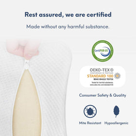 C CUSHION LAB knee pillow features a breathable two-tone cover for cool comfort.