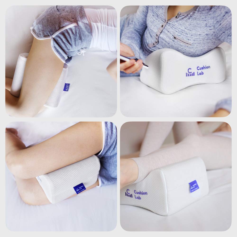 C CUSHION LAB knee pillow helps maintain spine alignment for restful sleep.