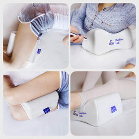 C CUSHION LAB knee pillow helps maintain spine alignment for restful sleep.