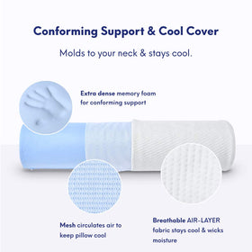 C CUSHION LAB roll pillow placed between legs for side sleeping comfort.