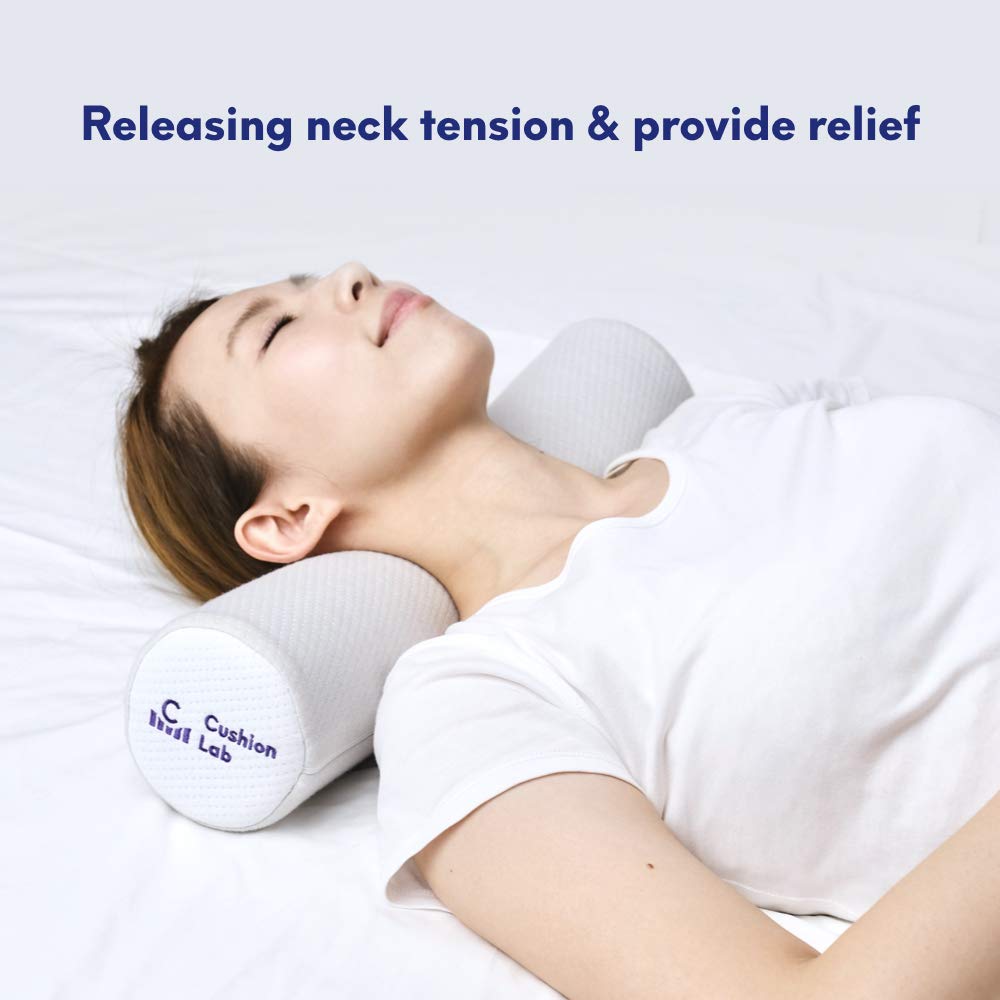 C CUSHION LAB roll pillow gel-infused core conforms to neck.