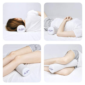 C CUSHION LAB roll pillow used as lumbar support on chair.