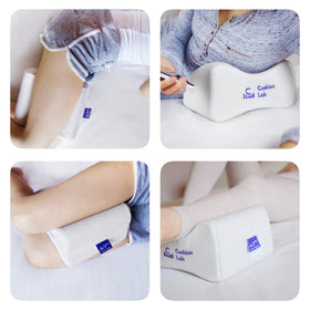 C CUSHION LAB knee pillow between legs promotes steady position overnight.