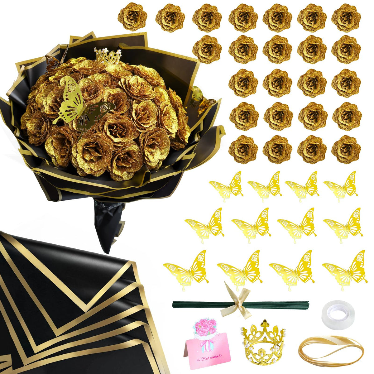 CCYXSHOW glitter roses bouquet kit with 24 blooms for DIY crafts and celebrations.