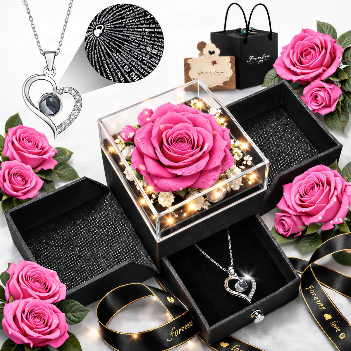 cdco Forever Love rose necklace with preserved bloom for lasting keepsake