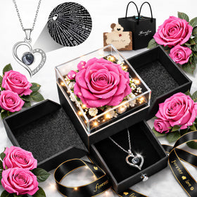 cdco Forever Love rose necklace with preserved bloom for lasting keepsake