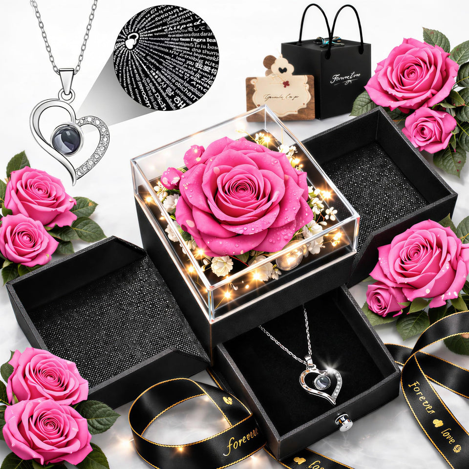 cdco Forever Love rose necklace with preserved bloom for lasting keepsake