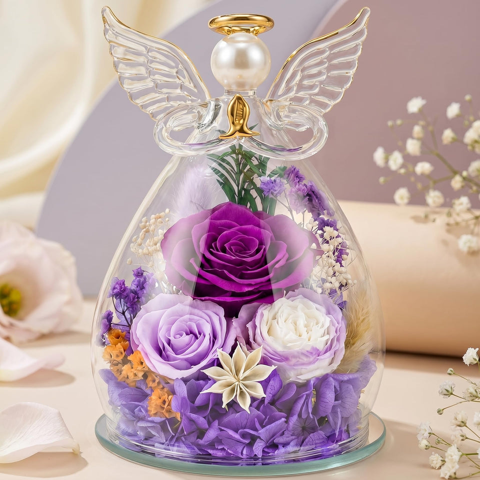 cdco preserved rose inside glass angel dome showing lasting beauty for mom