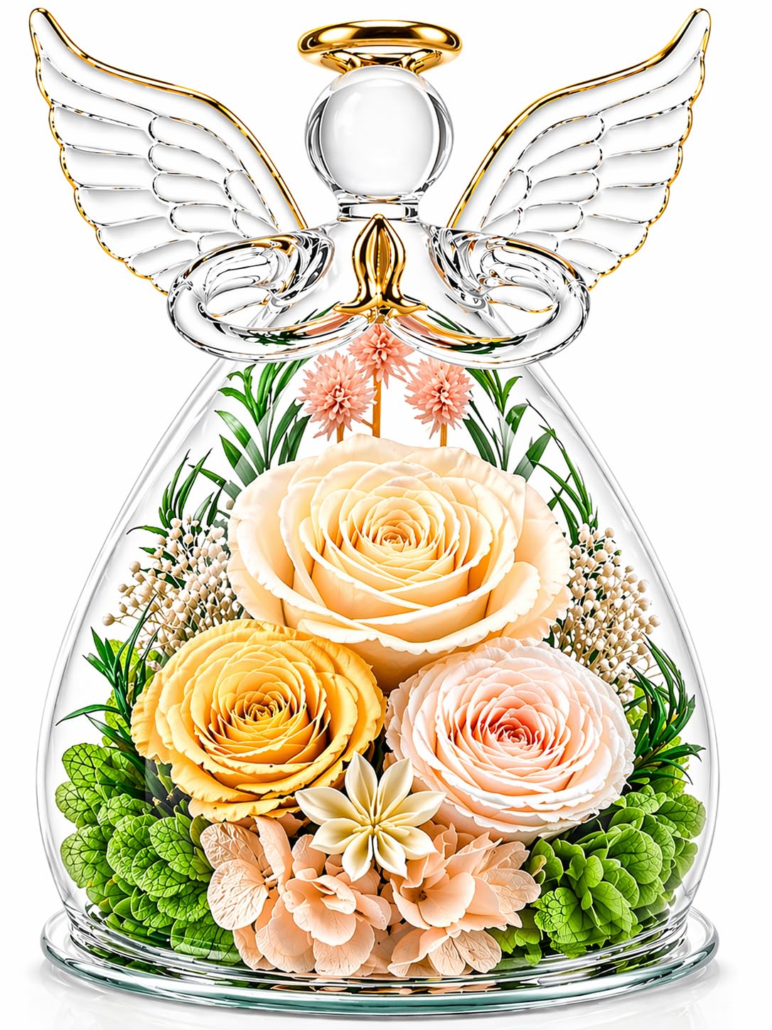 cdco preserved rose in glass angel dome adds timeless elegance to any room