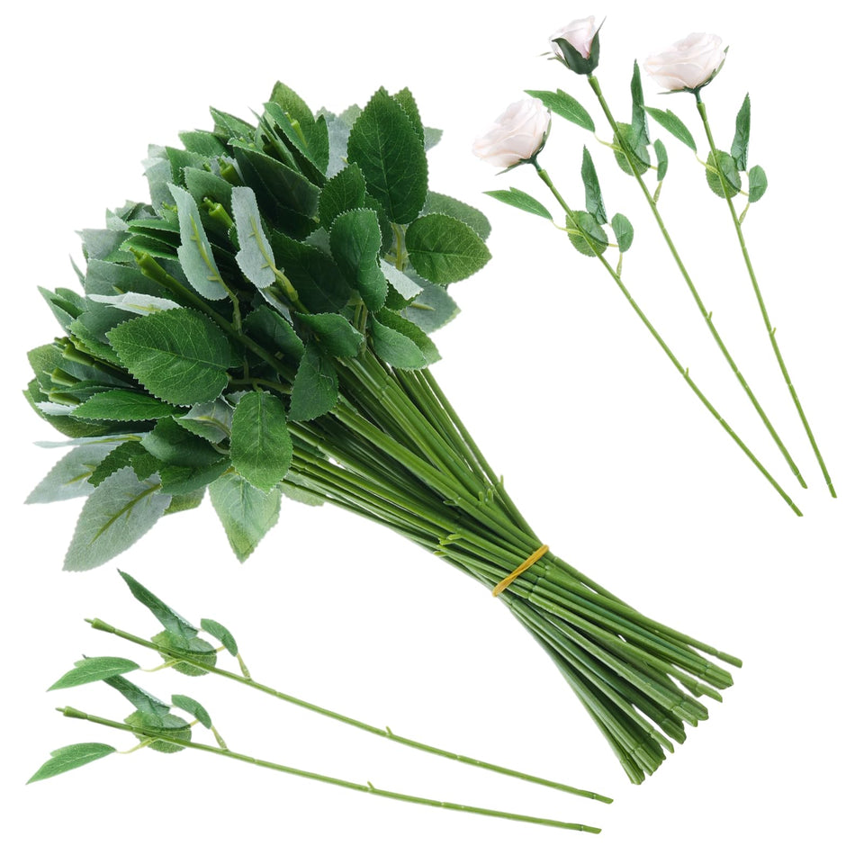 CDOKY rose stems with leaves in 13in stand ready for lifelike bouquets.