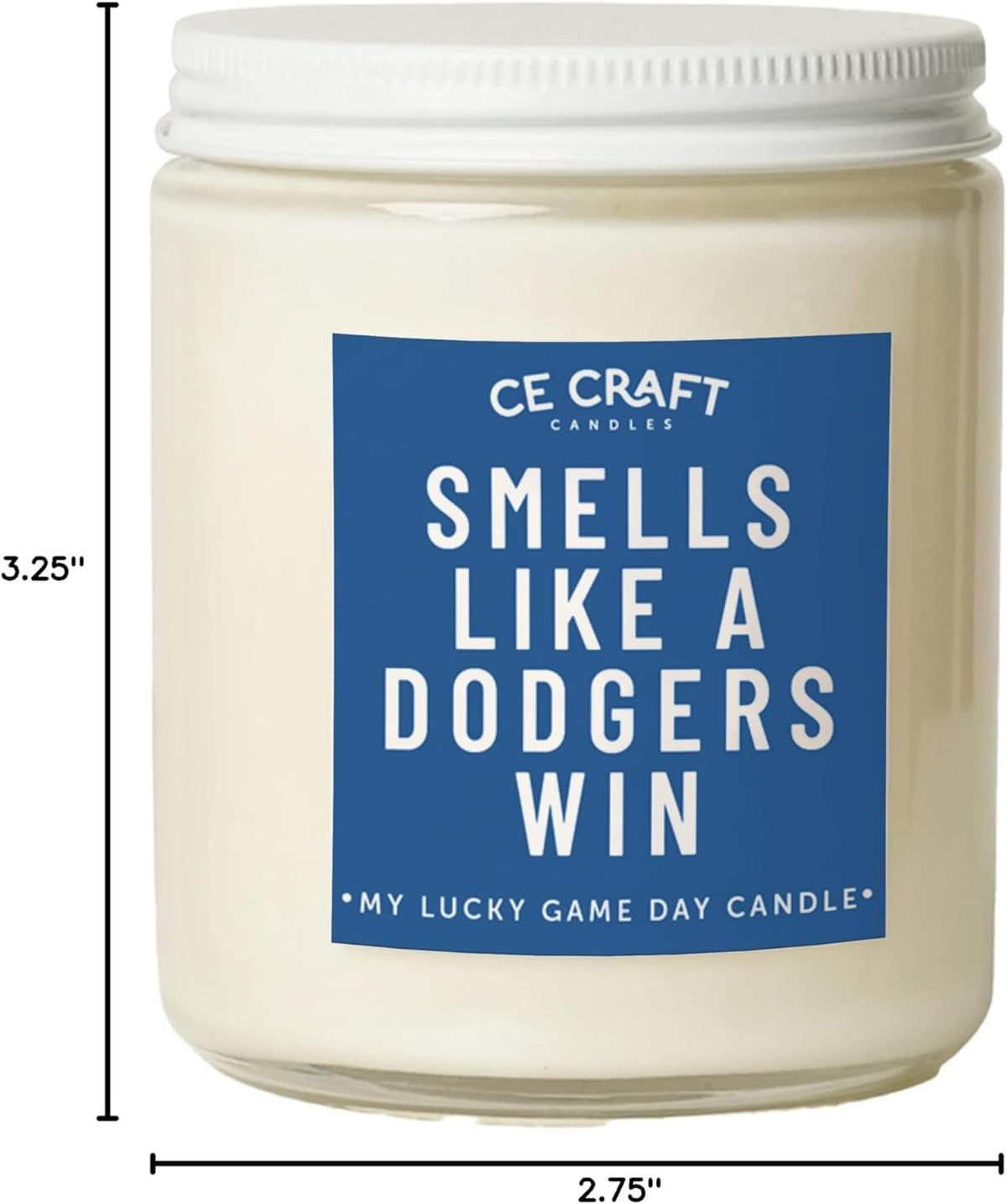 CE CRAFT Dodgers Win Candle uses all-natural soy wax for clean burning.
