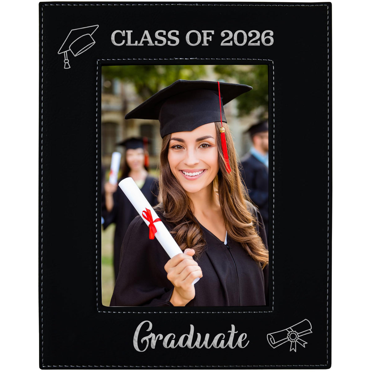 CEDAR CRATE MARKET Class of 2026 graduate frame with engraved silver lettering, ideal for a 5x7 photo.