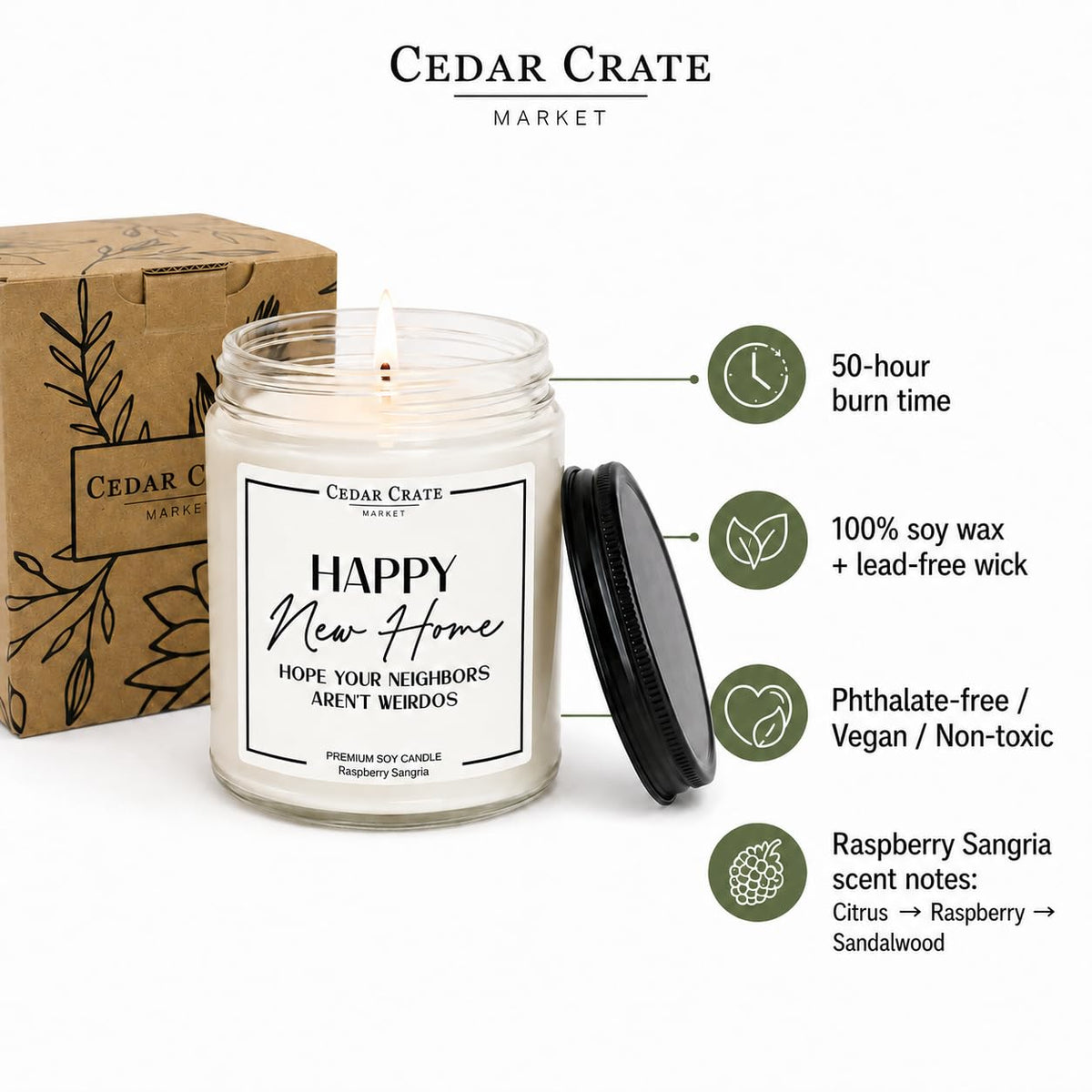 CEDAR CRATE MARKET lead-free cotton wick ensures steady flame
