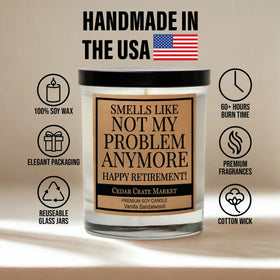 CEDAR CRATE MARKET vanilla sandalwood candle lit for cozy retirement moments.