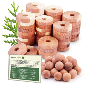 CEDAR HOME forty-piece cedar kit for closet storage with rings and balls