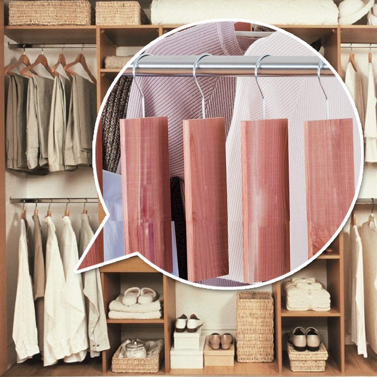 Cedar Space blocks in kitchen cabinet illustrate multipurpose freshening for storage