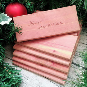 Cedar Space cedar blocks packaging highlights renewable, sustainable cedar wood.