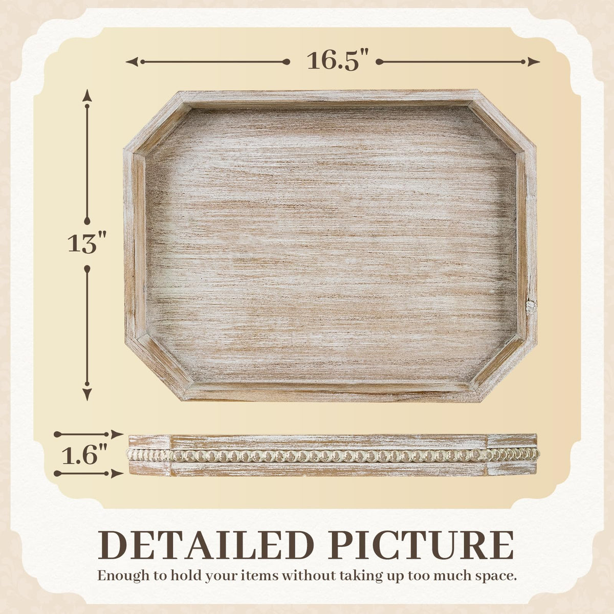 CEDARLUX white-washed wood tray highlights natural grain for warm farmhouse styling.