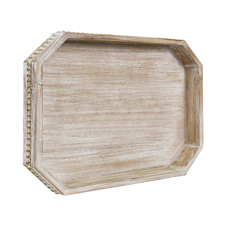 CEDARLUX wooden decorative tray with rustic bead border, ideal as a dining table centerpiece.