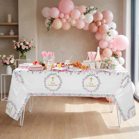 Ceenna pink-gold straws complete a festive, easy-to-clean setup.