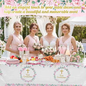 Ceenna God Bless PE tablecloth protects surfaces during celebration.