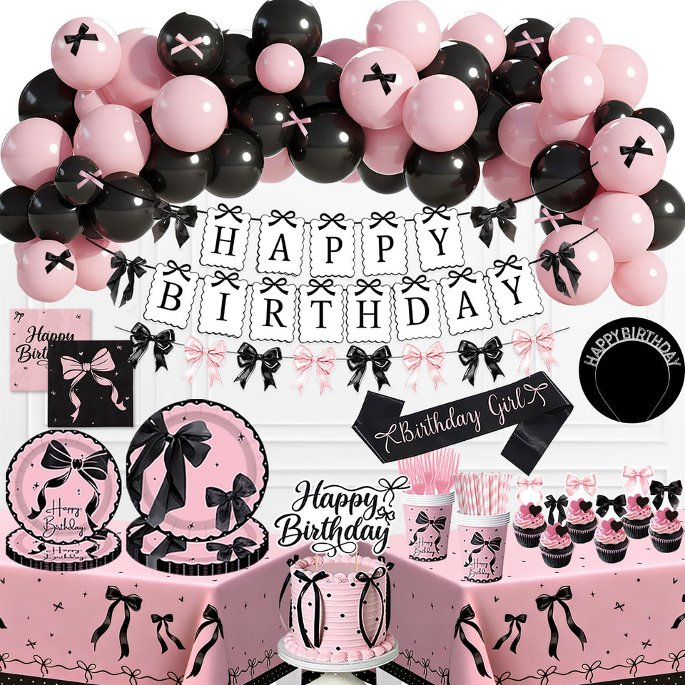 CelebSpark pink and black bow banner enhances party ambiance with striking visuals