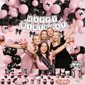 CelebSpark pink-black bow cups and colors tie the table together