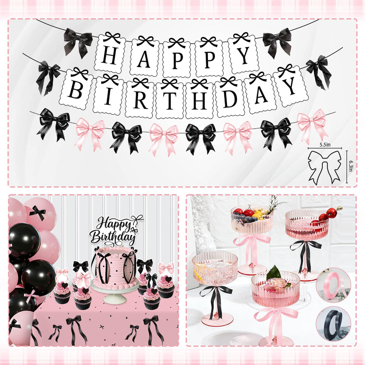 CelebSpark pink-black bow tablecloth protects surfaces while elevating decor