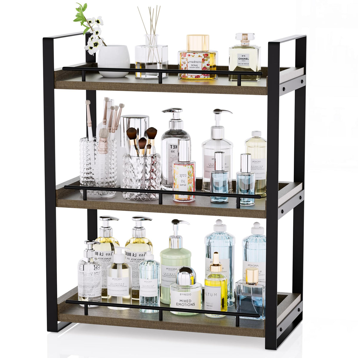 CeleVista 3-tier wood bathroom organizer maximizes vanity space.