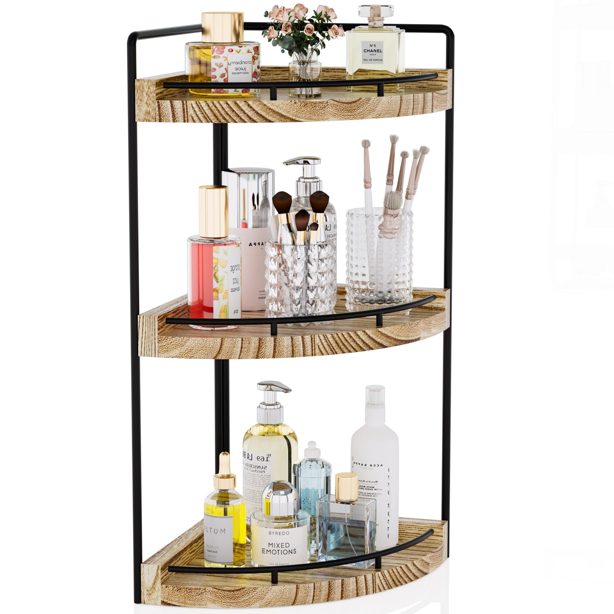 CeleVista corner bathroom organizer with three-tier design for clutter-free countertops.