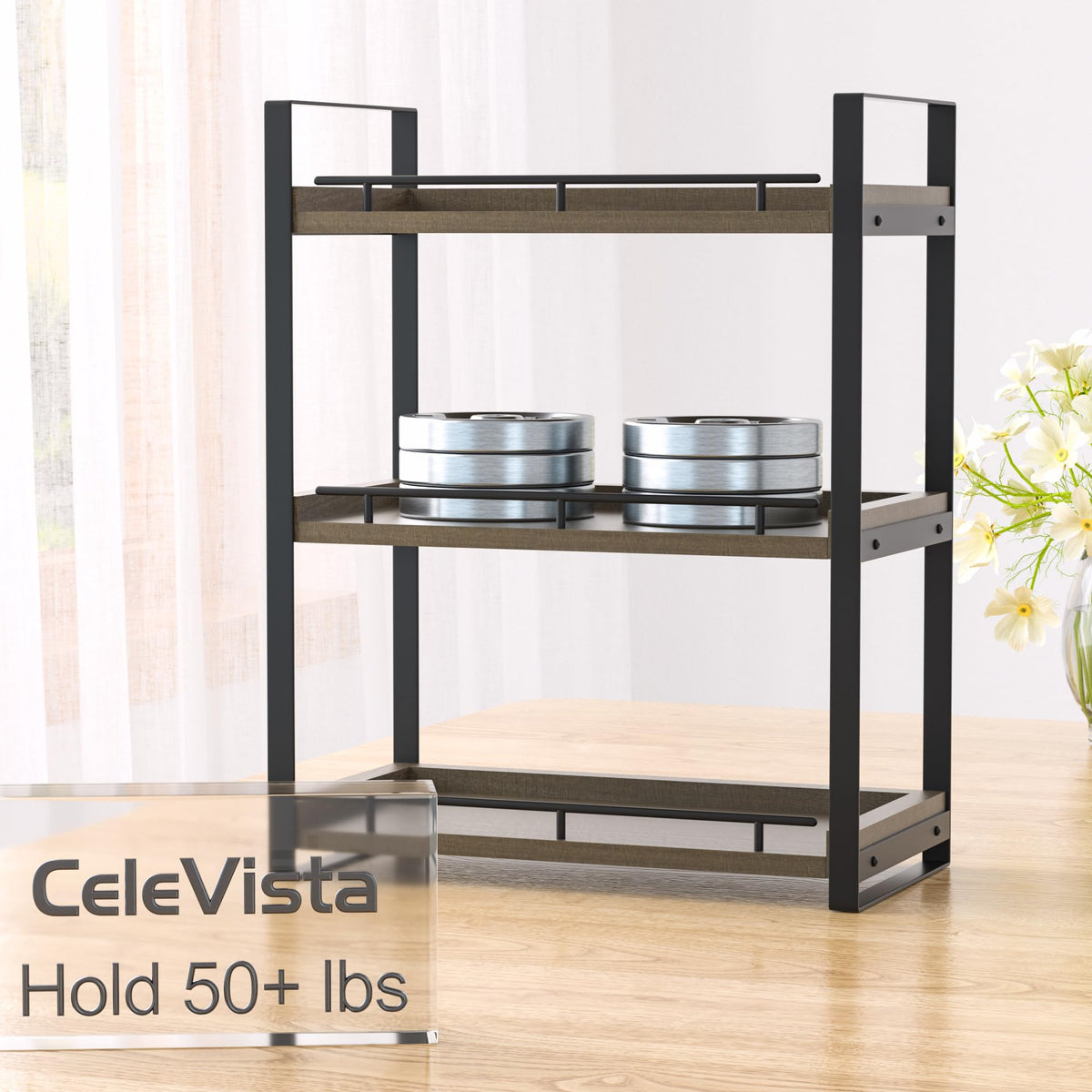CeleVista dark brown shelf adds modern rustic decor to any space.