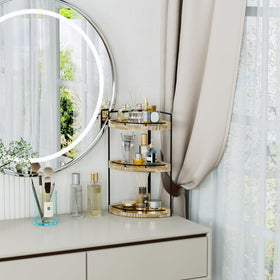 CeleVista dresser shelf doubles as vanity storage for cosmetics.