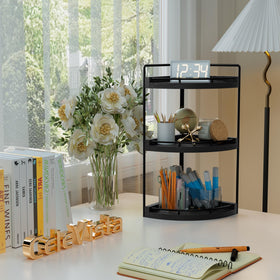 CeleVista vanity storage tray and shelves keep cosmetics organized.