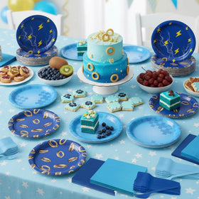 CENLBJ 6.5-inch blue and gold napkins for cohesive styling.