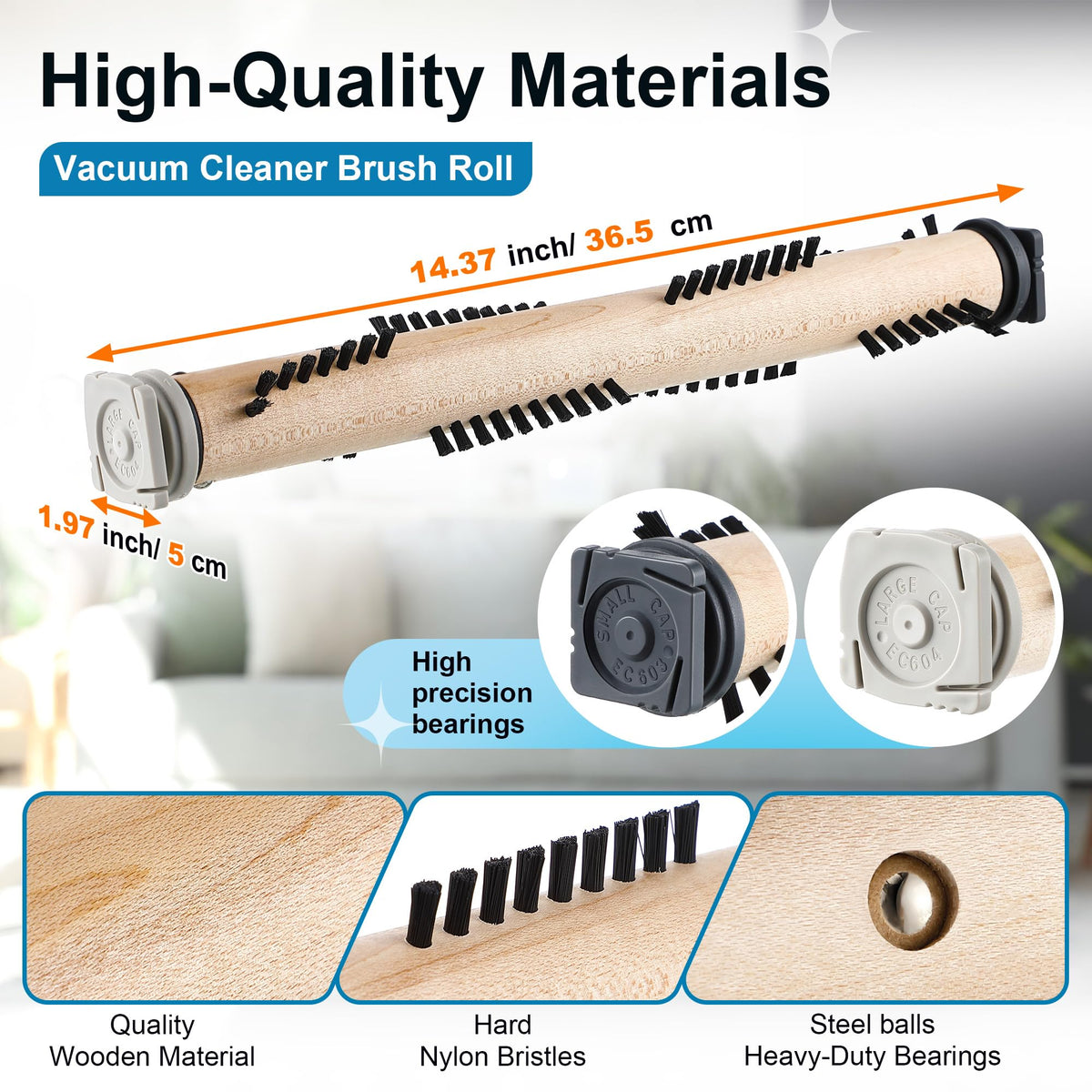 Ceoighe brush roll with magnet and ball bearing close-up for smooth rotation