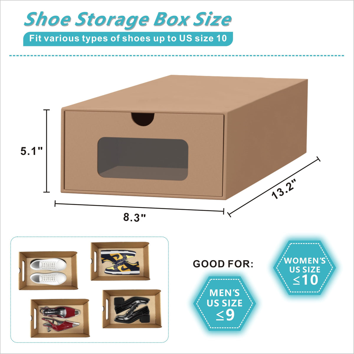Ceptcher stackable shoe containers with anti-slip stickers for stable closet organization.