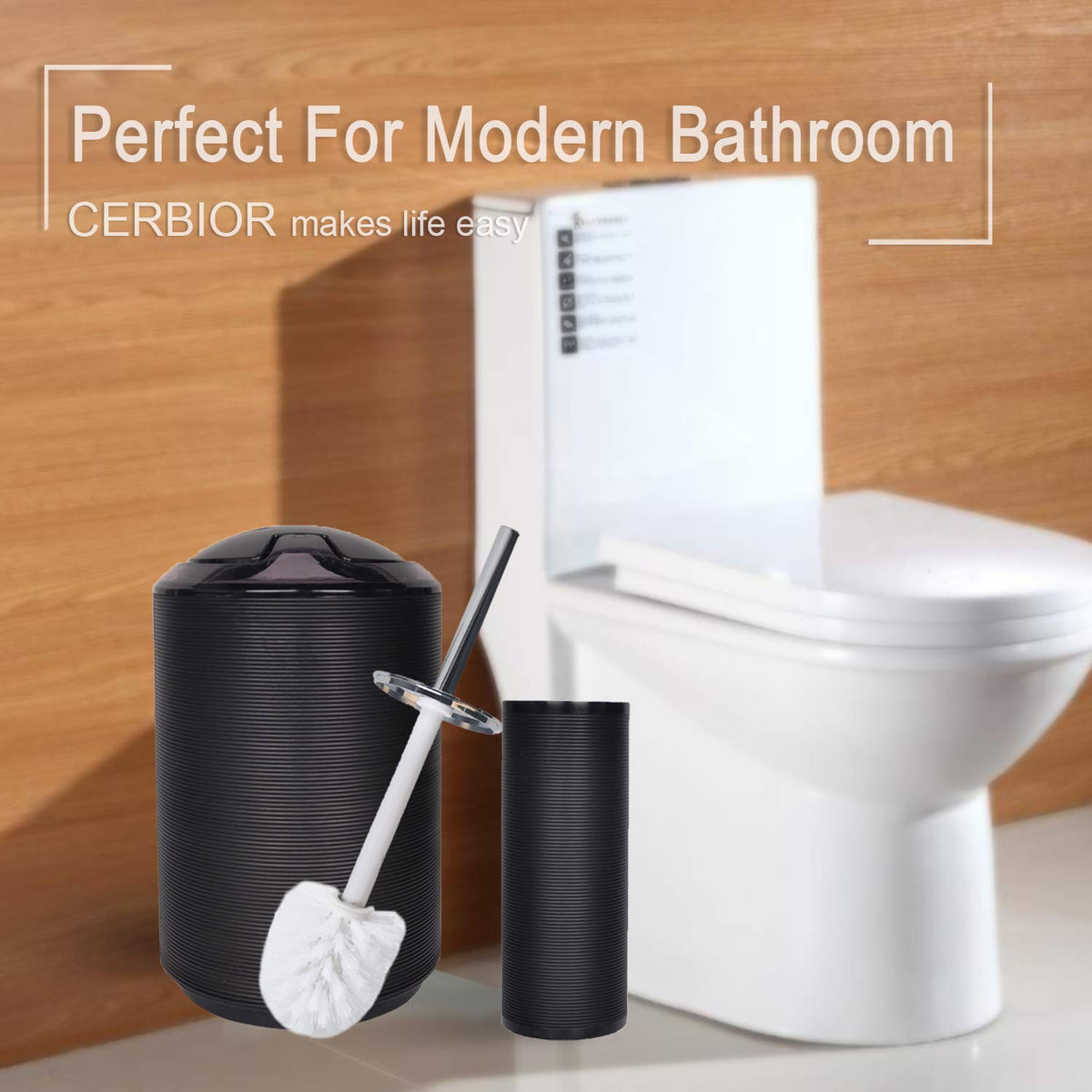 CERBIOR countertop display shows a cohesive black bathroom style.