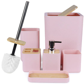 CERBIOR 6-piece pink bathroom ensemble on counter for organized styling