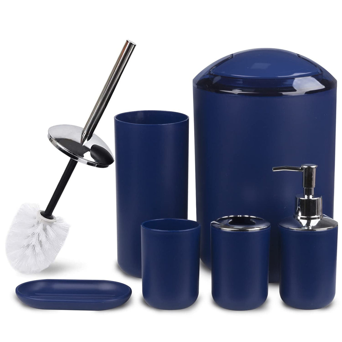 CERBIOR soap dispenser on a sleek royal blue set adds organized charm to the counter.