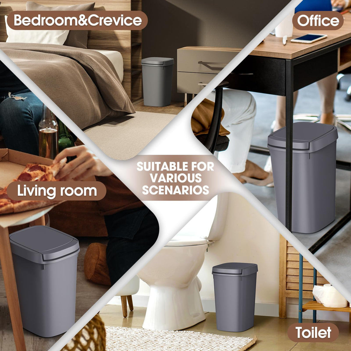 CEROELDA press-top lid design makes trash disposal simple and tidy.