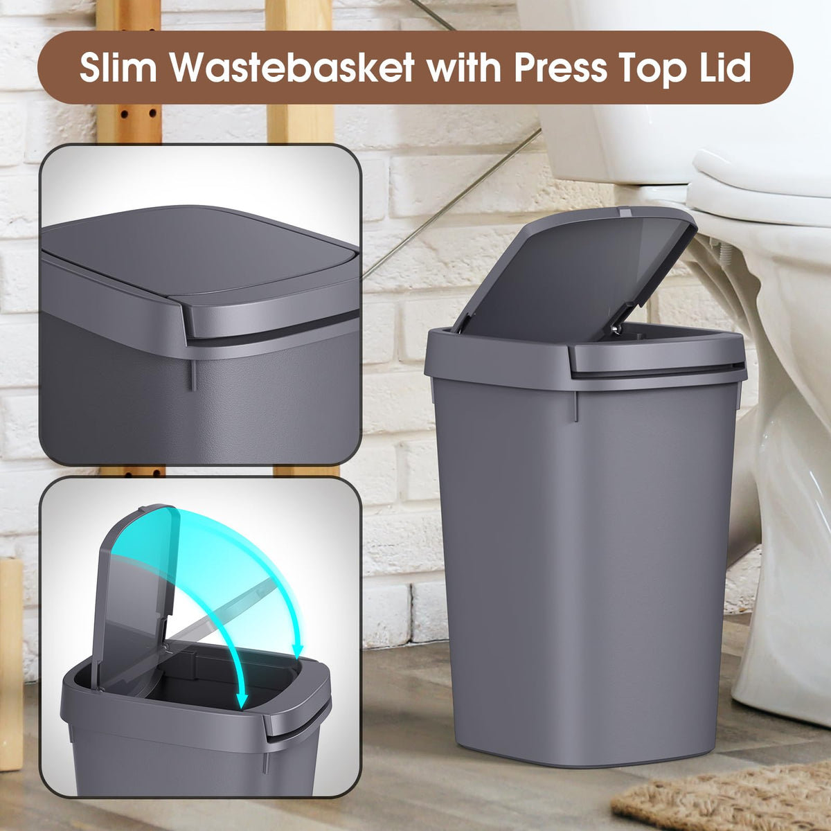 CEROELDA slim-design 10L trash can fits tight spaces under cabinets.