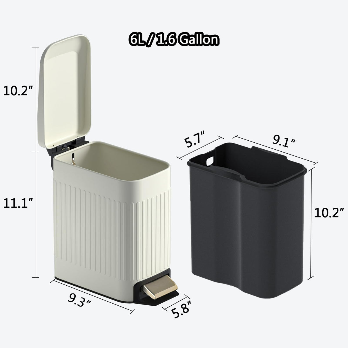CEROELDA beige trash can has a non-slip base for stability.
