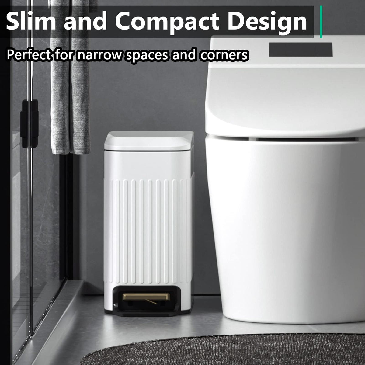 CEROELDA compact rectangle trash bin with metal pedal for hands-free use.