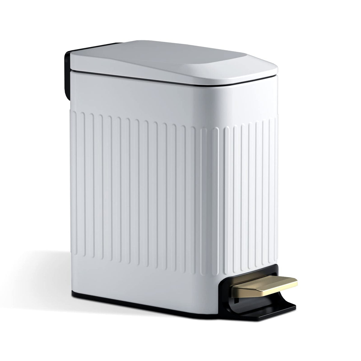 CEROELDA small bathroom trash can with soft-close lid for quiet operation.